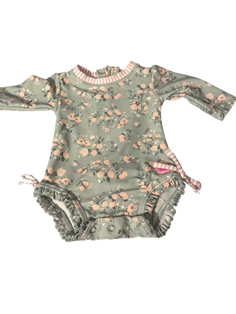 RuffleButts Baby Girl Floral One Piece Swimsuit 0-3 Months Green Pink Ruffle